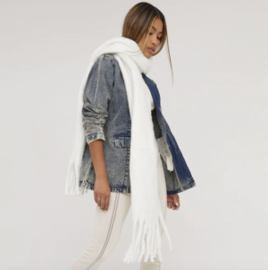 white scarf and blue denim jacket