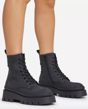 chunky sole black lace up ankle boot
