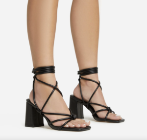 knotted strappy black lace up heels with block heel