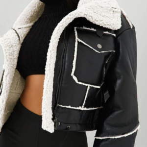 Pocket Detail Faux Shearling Aviator Jacket