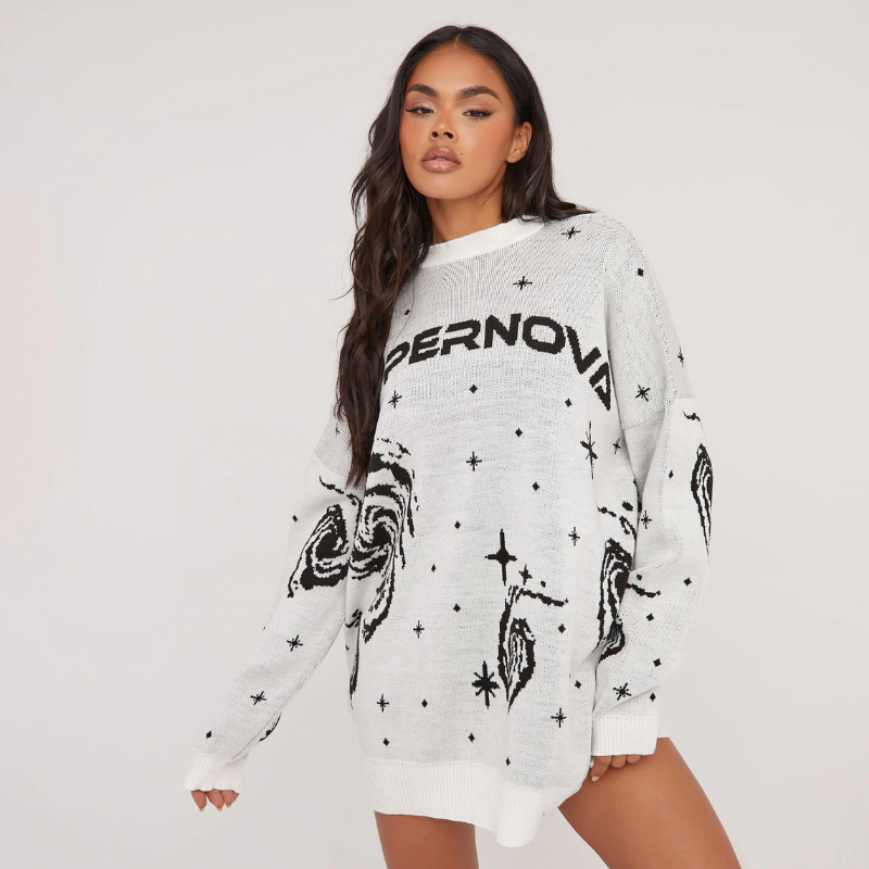 Long-Sleeve ‘Supernova’ Slogan Print Jumper Dress